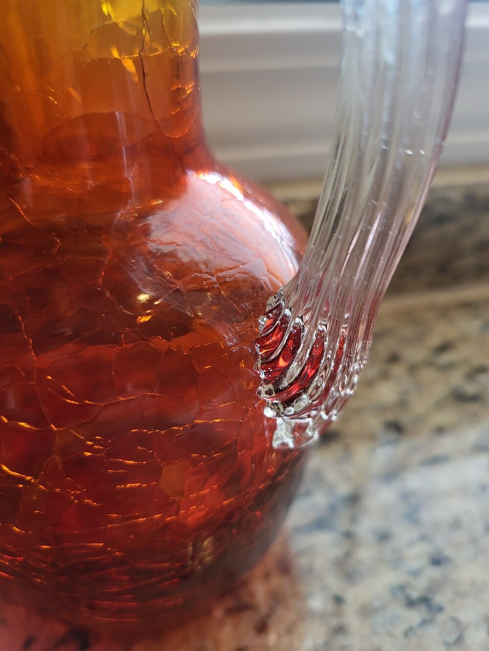 VTG. Blenko 7 Inch  Handblown Amberina  Crackle Glass Pitcher -Vase  Glass Art - Picture 10 of 16